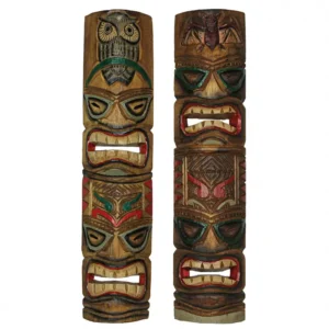 Hand Carved Double Tiki Mask Totem Wall Décor